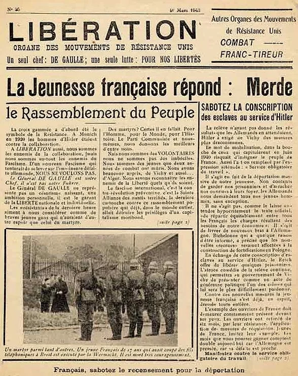 Décembre 1943. Libération. L’un des titres de presse clandestins.